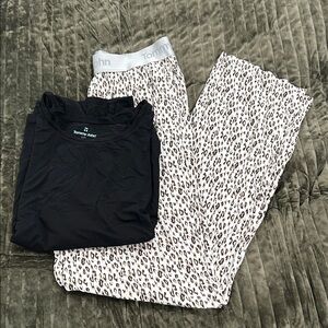 Tommy John Black Top (L) and Leopard Pants (M-long) Set